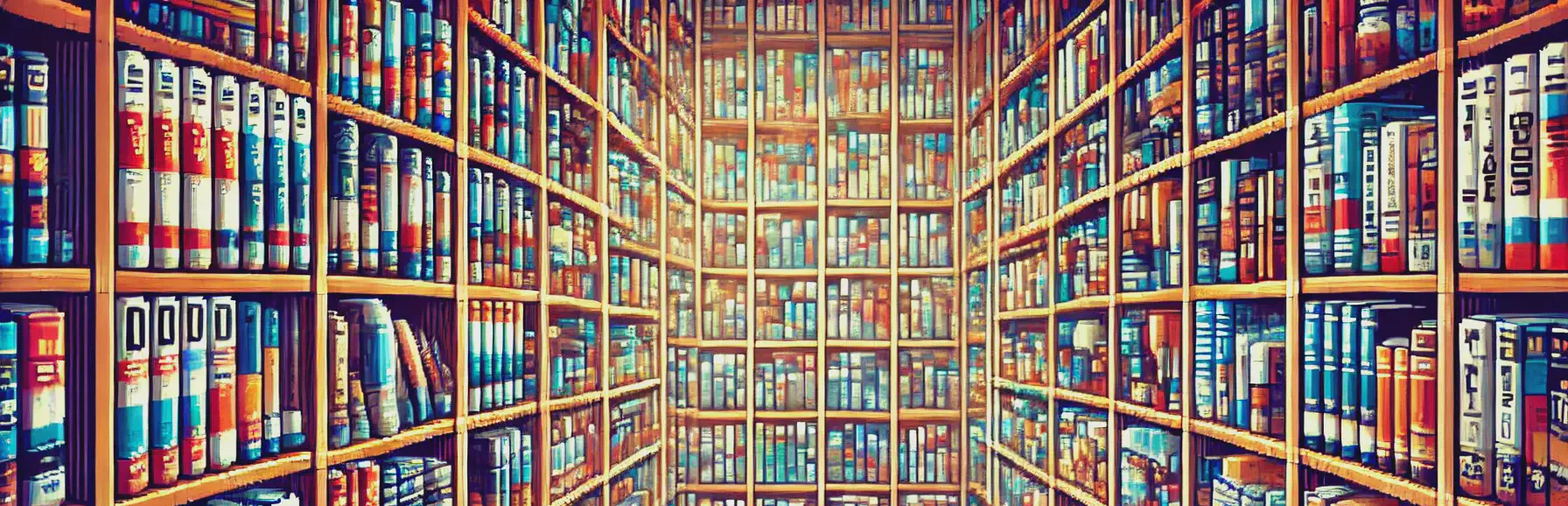 Library shelf packed with colorful academic journals.